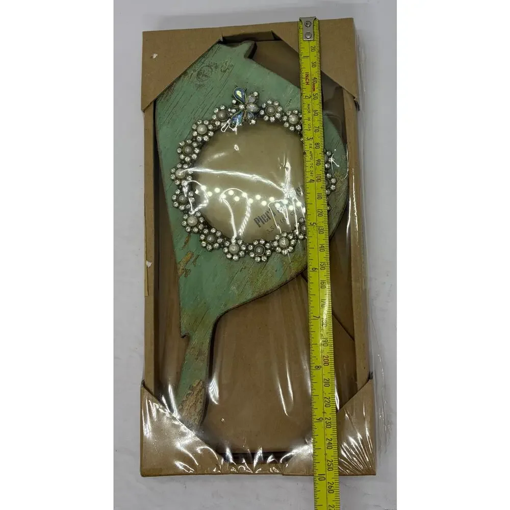 NWT Pier 1 Bird Photo Frame Wood Distressed 3” Opening Green Blue Blingy